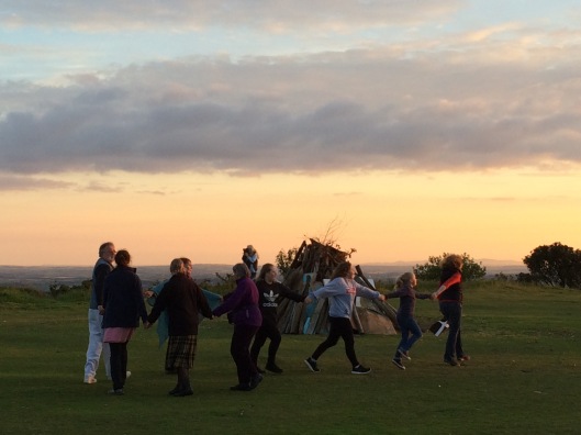 Dancers at the top of Kit Hill, Cornwall for the Midsummer Eve Bonfire, 2015