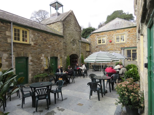 Magnolia Tea Room courtyard at Caerhays Castle, Cornwall